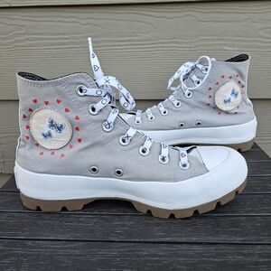 Converse All Star Lift Platform Run Star Shoes Gray Blue Hearts Women's Size 8